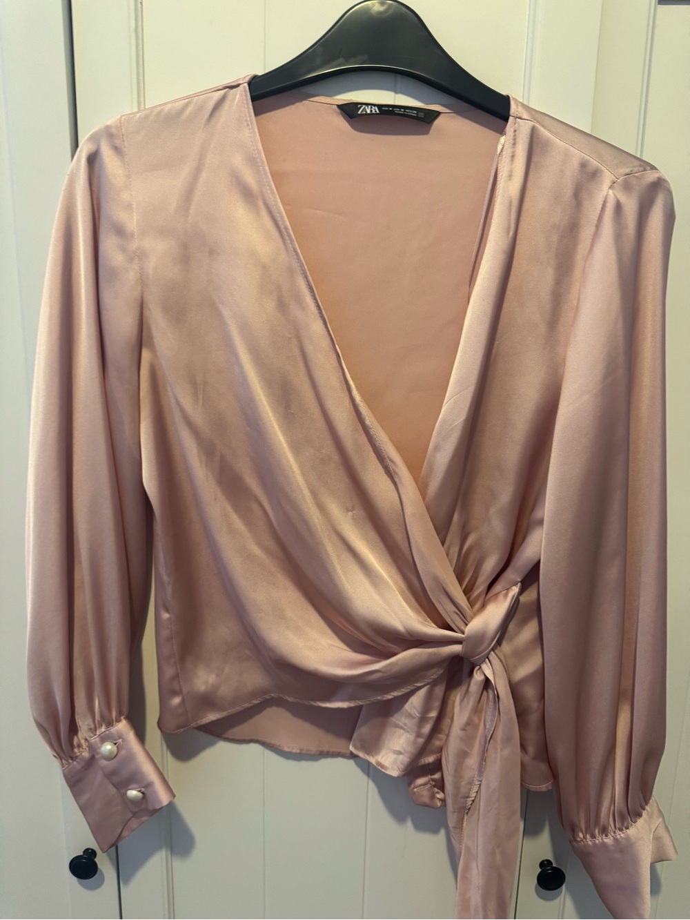 ZARA Blush Pink Satin Wrap Blouse with Side Tie